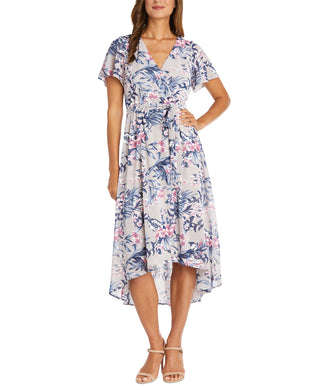 R & M Richards Women's Flutter Sleeve Faux Wrap Dress Brown Size 14Petite