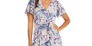 R & M Richards Women's Flutter Sleeve Faux Wrap Dress Brown Size 14Petite