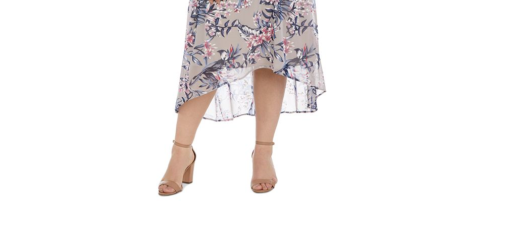 R & M Richards Women's Floral Print Flutter Sleeve Faux Wrap Dress Brown Size 20W