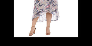 R & M Richards Women's Floral Print Flutter Sleeve Faux Wrap Dress Brown Size 20W