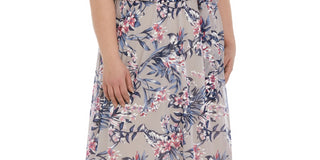 R & M Richards Women's Floral Print Flutter Sleeve Faux Wrap Dress Brown Size 20W