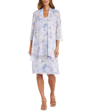 R & M Richards Women's Floral Print Jacket Dress Purple Size 16