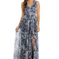 Nightway Women's V Neck Floral Print Gown Black Size 4 Petite