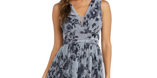 Nightway Women's V Neck Floral Print Gown Black Size 4 Petite