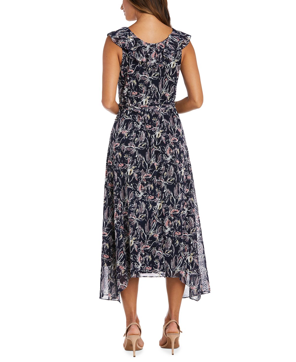 R & M Richards Women's Ruffled V Neck Dress Blue Size 8