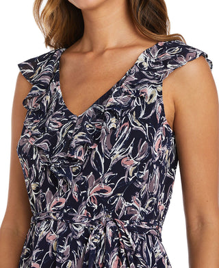 R & M Richards Women's Ruffled V Neck Dress Blue Size 8