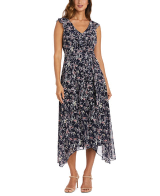 R & M Richards Women's Ruffled V Neck Dress Blue Size 8