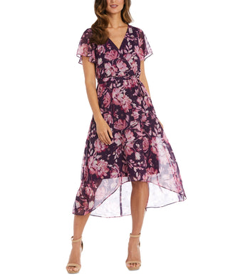 R & M Richards Women's Flutter Sleeve Faux Wrap Dress Purple Size 16W