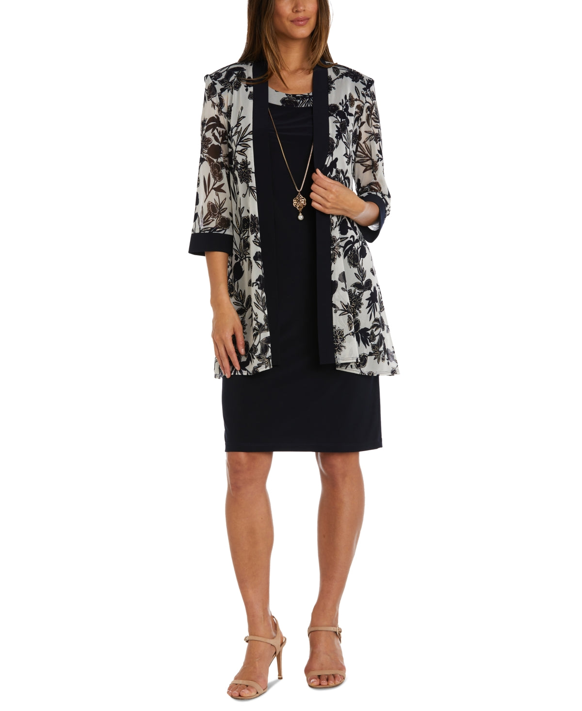 R & M Richards Women's Printed Sheath Dress Jacket Set Blue Size 6