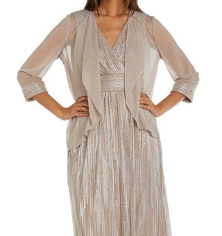 R & M Richards Women's 2 Pc Metallic Jacket & Dress Brown Size 12Petite