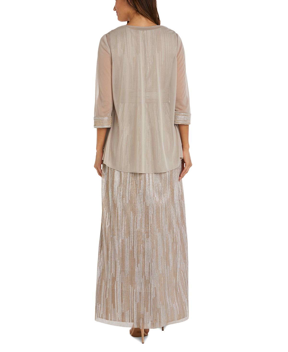 R & M Richards Women's 2 Pc Metallic Jacket & Dress Brown Size 14 Petite