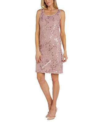 R & M Richards Women's Sequined Scoop Neck Dress & Jacket Brown Size 14