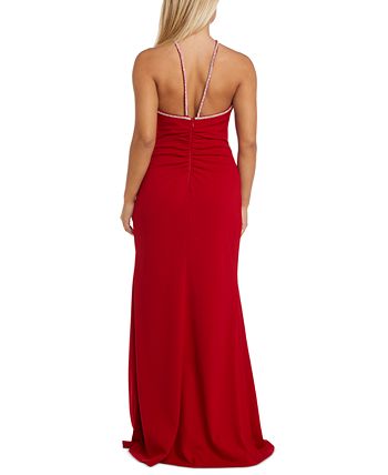 Nightway Women's Embellished Ruched Halter Gown Red Size 12