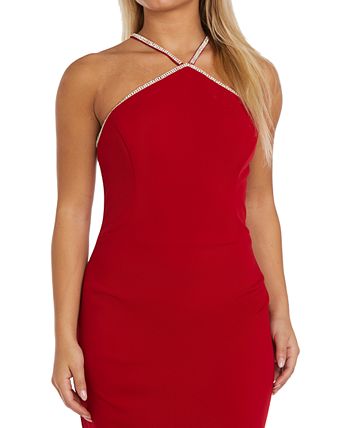 Nightway Women's Embellished Ruched Halter Gown Red Size 12