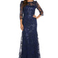 R & M Richards Women's Boat Neck Illusion Lace Dress Blue Size 14