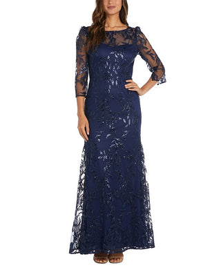 R & M Richards Women's Boat Neck Illusion Lace Dress Blue Size 14