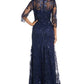 R & M Richards Women's Boat Neck Illusion Lace Dress Blue Size 14