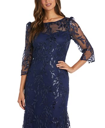R & M Richards Women's Boat Neck Illusion Lace Dress Blue Size 14