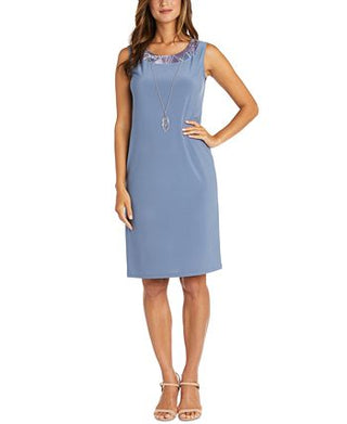 R & M Richards Women's 2 Pc Printed Jacket & Necklace Dress Gray Size 18