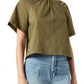 Frame - DRAPED SHORT SLEEVE COTTON BLOUSE