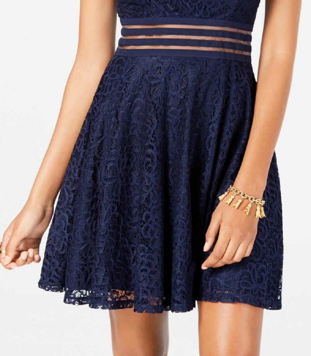 City Studios Junior's Lace Fit & Flare Dress Blue Size 13