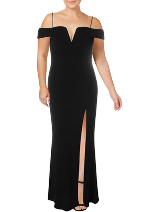 City Studios Women's Off The Shoulder Slit Gown Black Size 20W