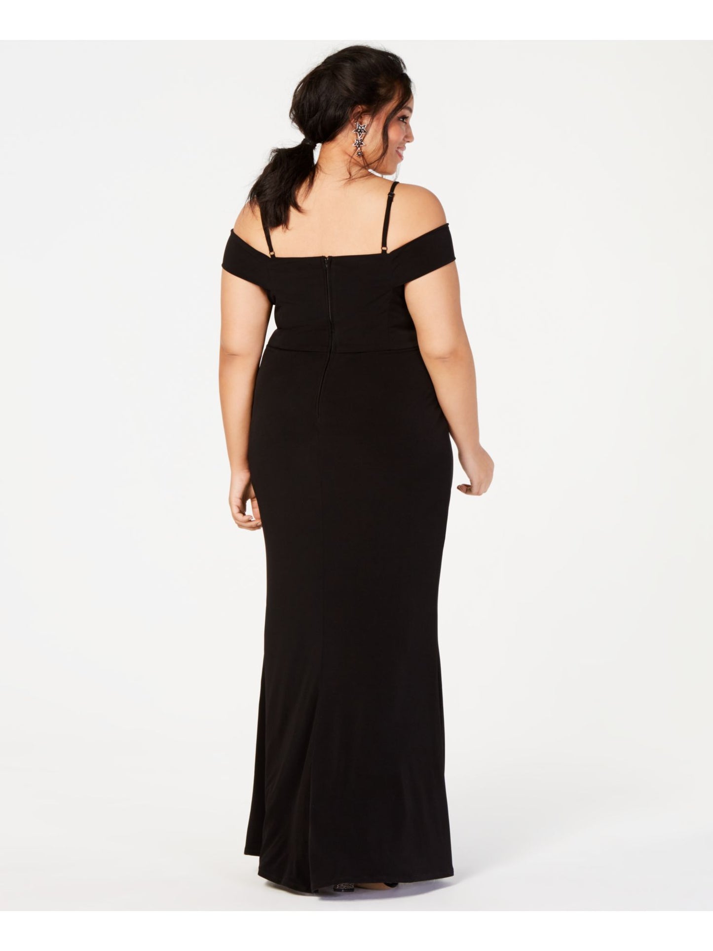 City Studios Women's Off The Shoulder Slit Gown Black Size 20W