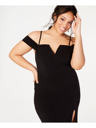 City Studios Women's Off The Shoulder Slit Gown Black Size 20W