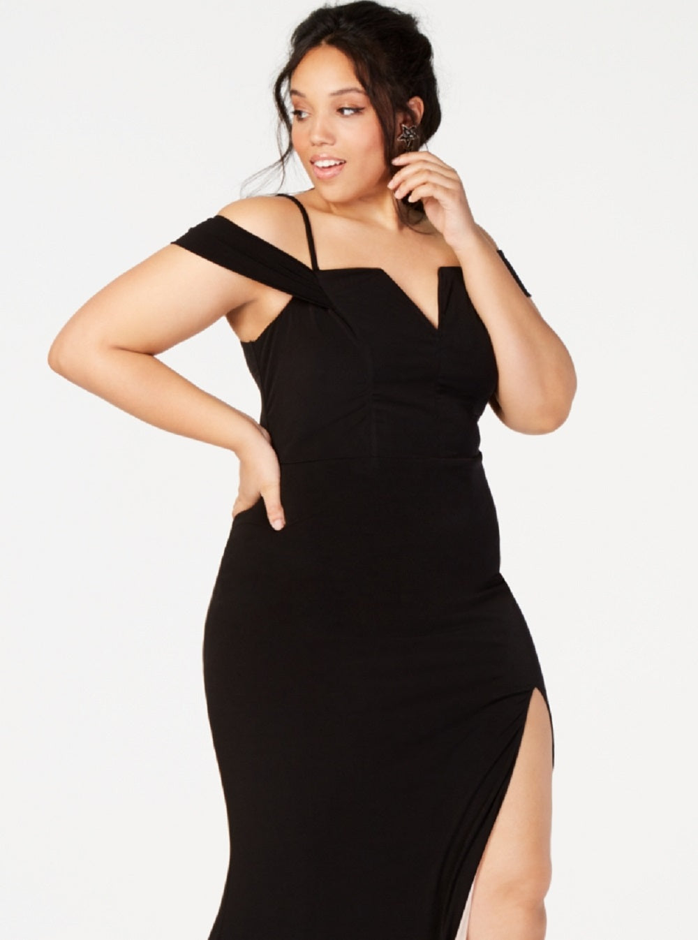 City Studios Women's Off The Shoulder Slit Gown Black Size 22W