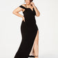 City Studios Women's Off The Shoulder Slit Gown Black Size 22W