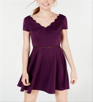 City Studios Women's Short Sleeve V Neck Above The Knee Fit Flare Dress Purple Size 7