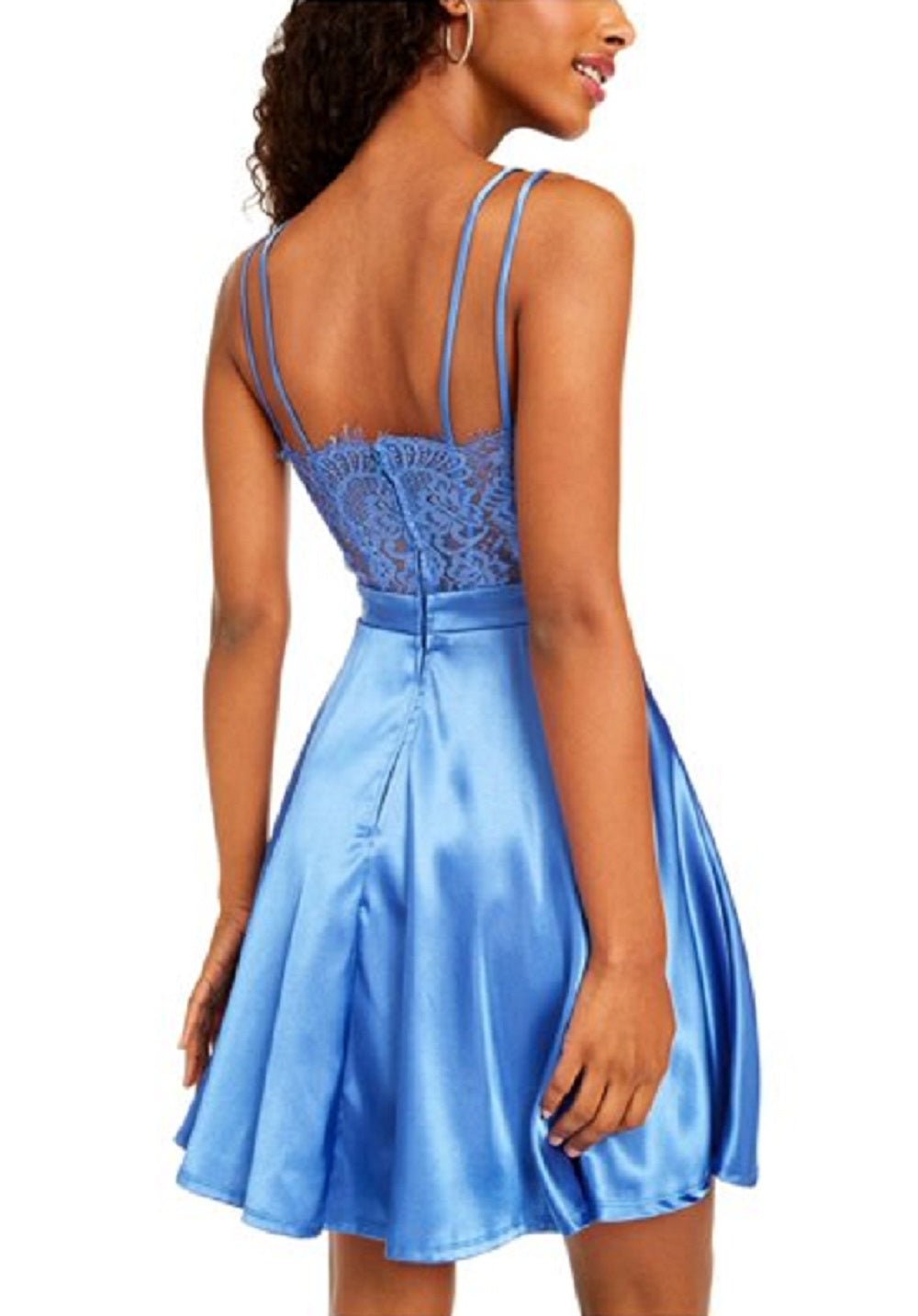 City Studios Women's Lace Spaghetti Strap V Neck Short Fit Flare Evening Dress Blue Size 5