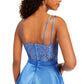 City Studios Women's Lace Spaghetti Strap V Neck Short Fit Flare Evening Dress Blue Size 5