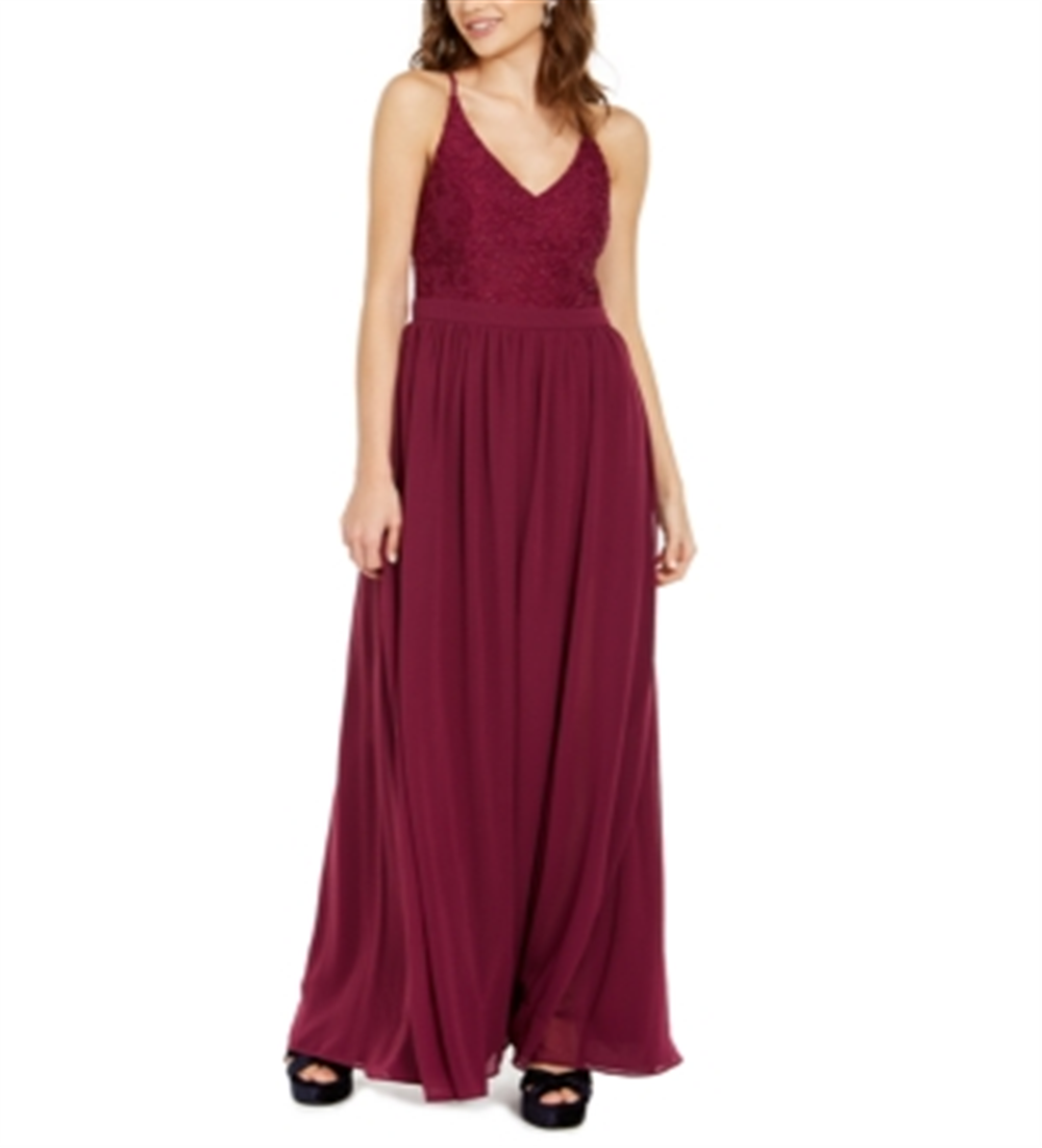 City Studios Junior's Lace & Chiffon Gown Red Size 7