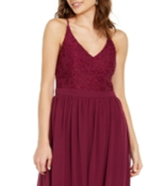 City Studios Junior's Lace & Chiffon Gown Red Size 7