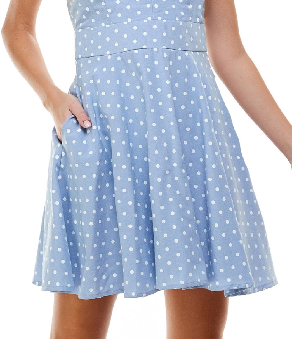 City Studios Junior's Bow Back Dotted Dress Blue Size 3