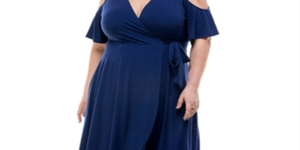 Kingston Grey Women's Cold Shoulder Knee Fit & Flare Dress Blue Size 1X
