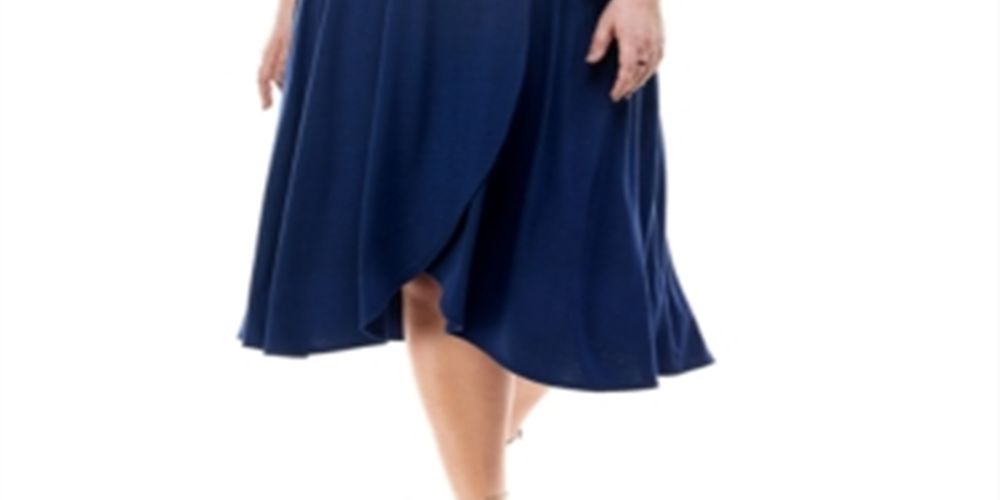 Kingston Grey Women's Cold Shoulder Knee Fit & Flare Dress Blue Size 1X