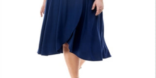 Kingston Grey Women's Cold Shoulder Knee Fit & Flare Dress Blue Size 1X