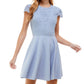 City Studios Women's Cotton Blend Lace Zippered Cap Sleeve Crew Neck Short Fit Flare Dress Blue Size 9