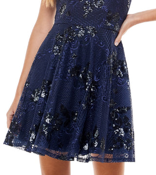 City Studios Junior's Sequined Fit & Flare Dress Blue Size 5