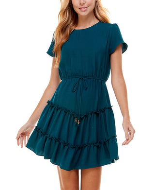 City Studios Junior's Ruffle Tier Fit & Flare Dress Green Size X-Large