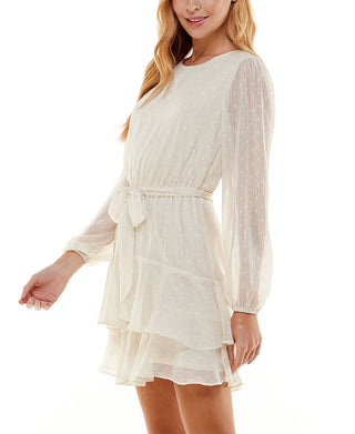 City Studios Women's Long Sleeve Jewel Neck Short Party Fit Flare Dress Brown Size X-Large