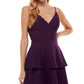 City Studios Women's Stretch Zippered Darted Laced Back Glitter Sheer Spaghetti Strap V Neck Short Party Fit Flare Dress Purple Size 15