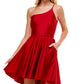 City Studios Junior's One Shoulder Fit & Flare Dress Red Size 5