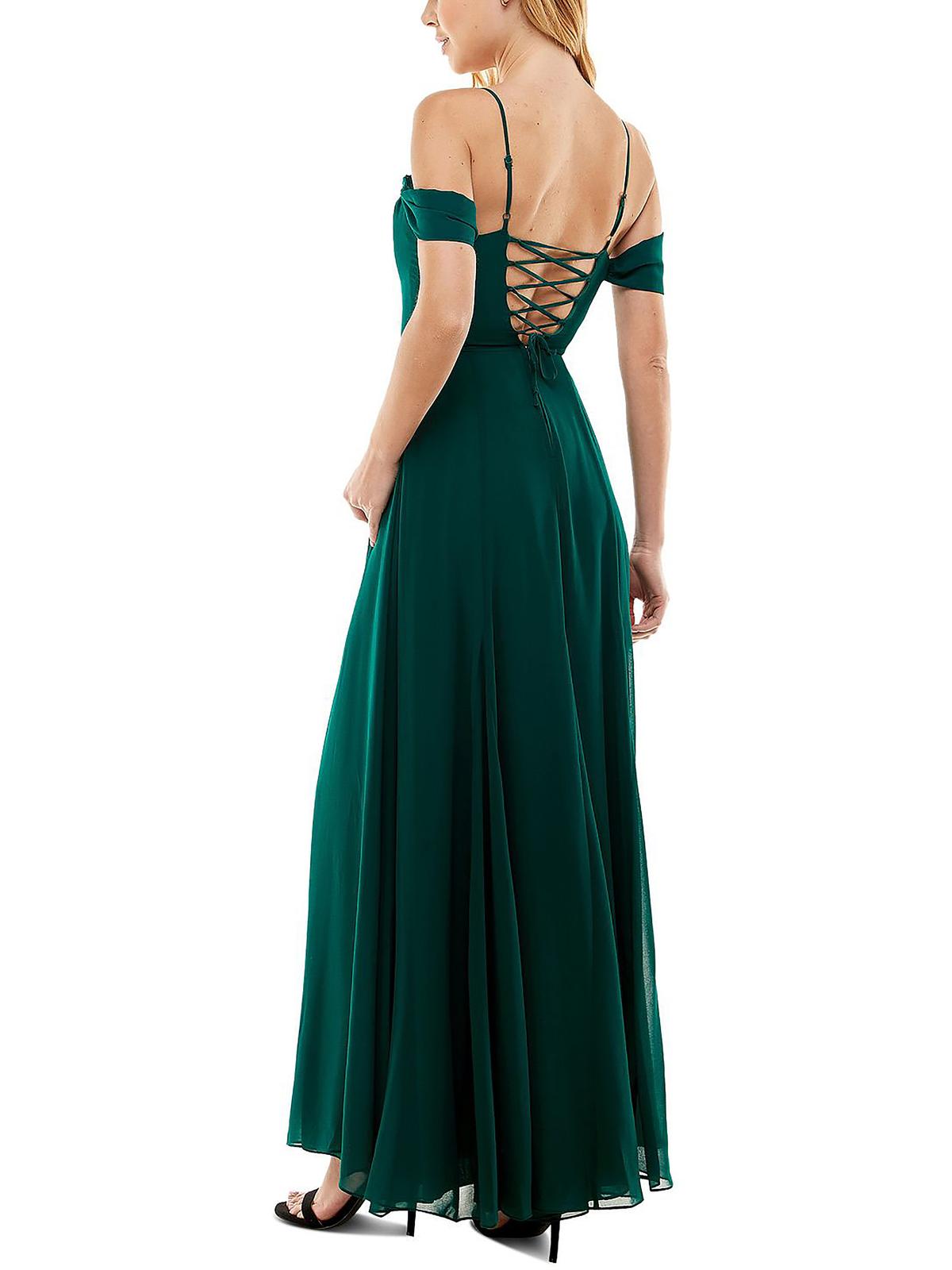 City Studios Junior's Cold Shoulder Lace Up Gown Green Size 1