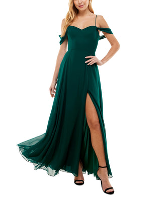 City Studios Junior's Cold Shoulder Lace Up Gown Green Size 7