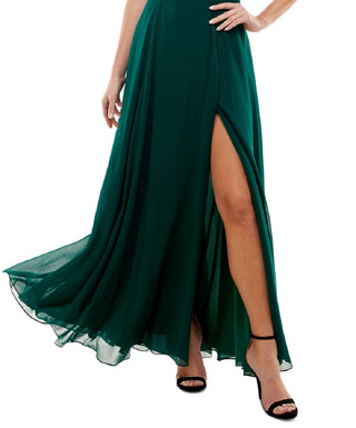 City Studios Junior's Cold Shoulder Lace Up Gown Green Size 15