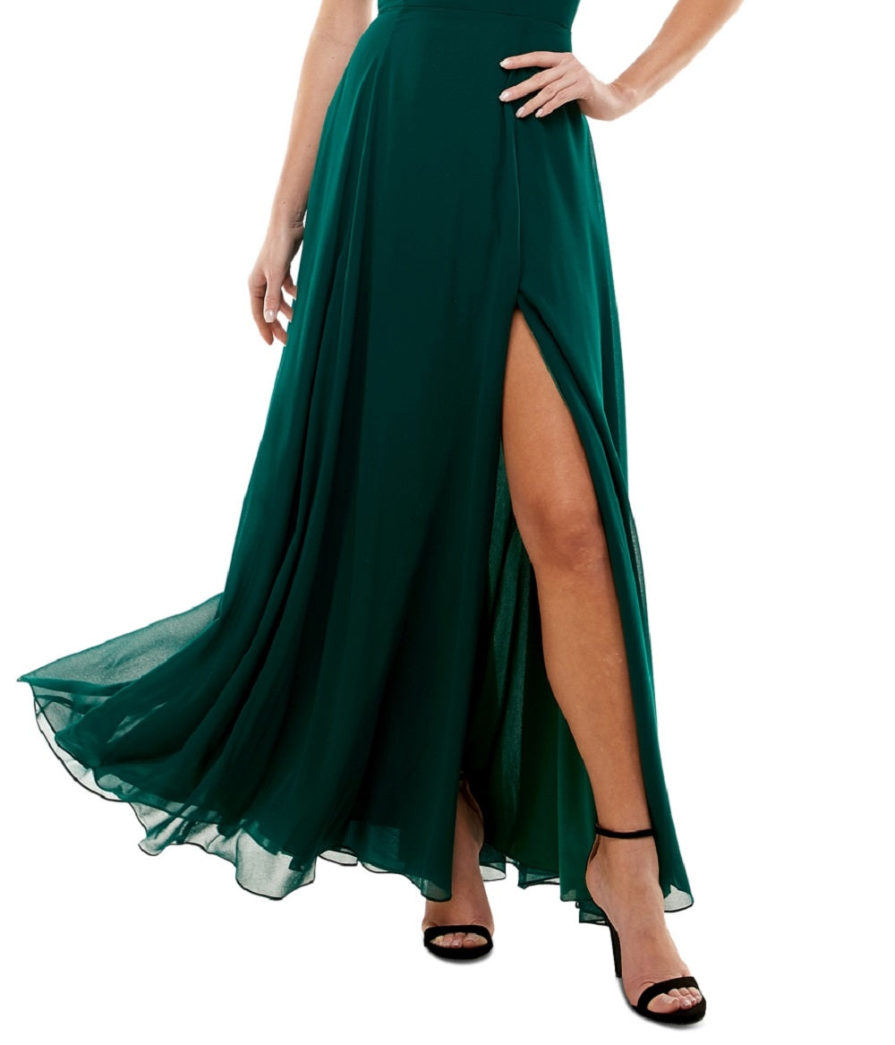 City Studios Junior's Cold Shoulder Lace Up Gown Green Size 17