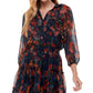 City Studios Junior's Floral Print Shirtdress Blue Size Large